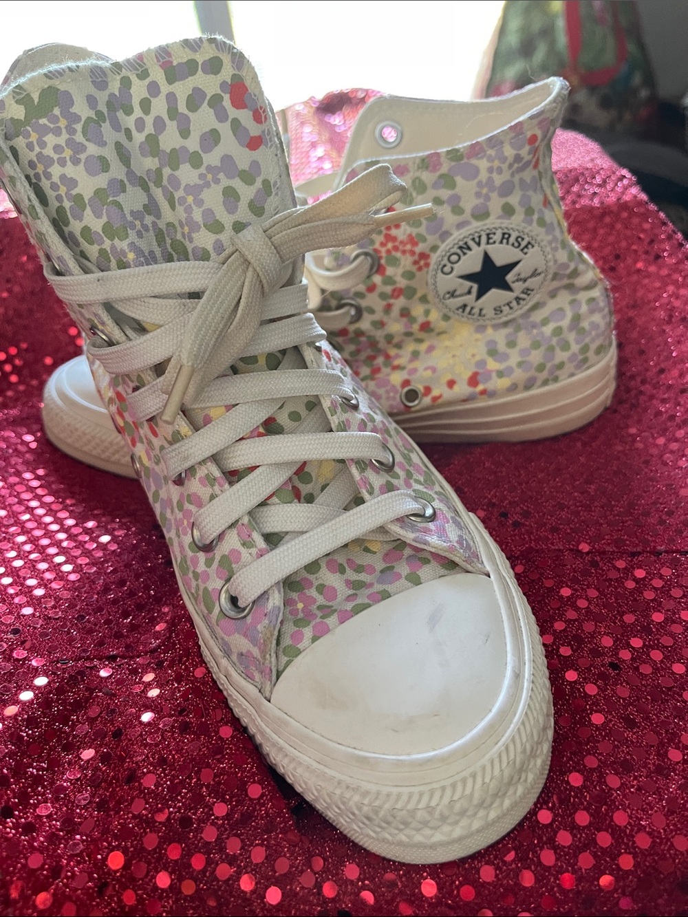 Converse High-Top Sneakers - White with Pastel Multi Dots